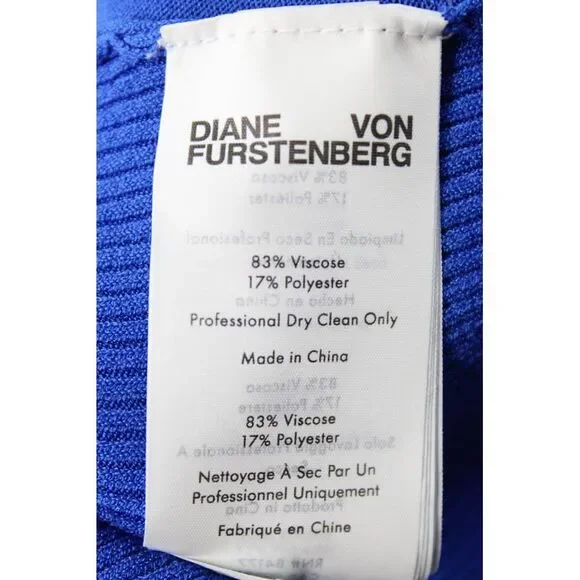 Diane Von Furstenberg Womens Ribbed Back Scoop Neck Long Sleeve Top Blue Small - Picture 5 of 5